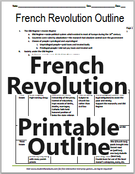 French Revolution Printable Outline - Free to print (PDF file). For high school World History or European History classes.