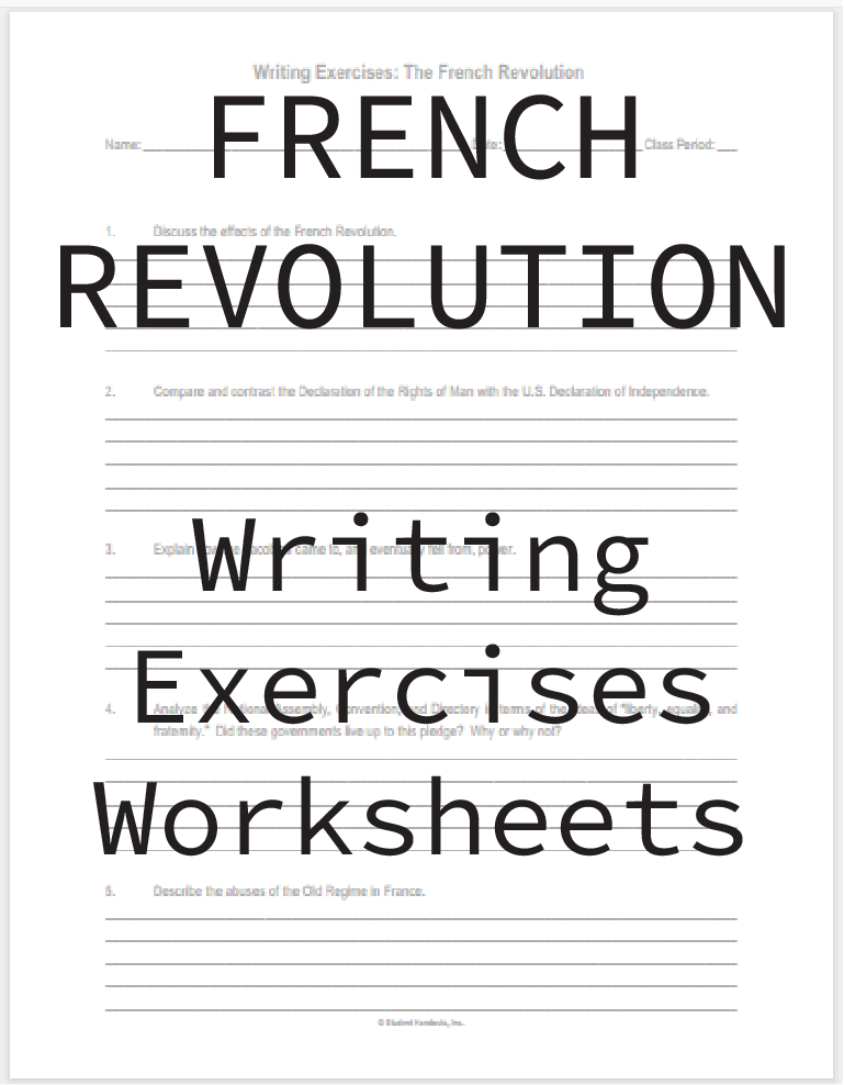 French Revolution Essay Questions Worksheets - Free to print (PDF files) for high school European History or World History students.
