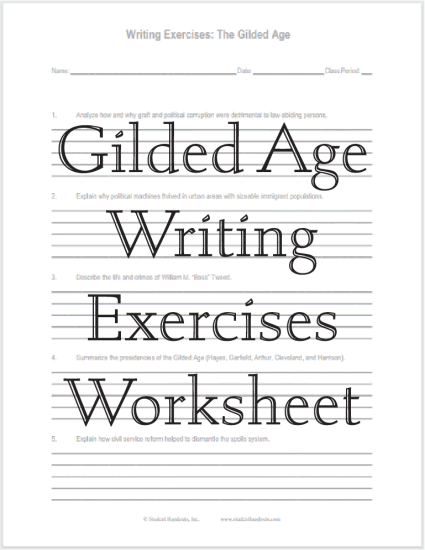 Gilded Age Writing Exercises - Free to print (PDF file) for high school United States History students.