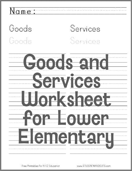 Goods and Services Worksheet for Lower Elementary - Free to print (PDF file).