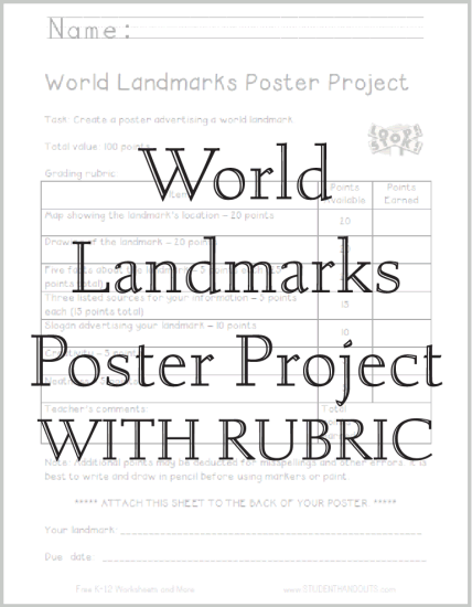 World Landmarks Poster Project - Complete rubric and instructions. Free to print (PDF files).