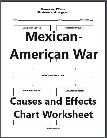 Mexican-American War Causes and Effects Blank Chart - Worksheet is free to print (PDF file) for high school United States History students.