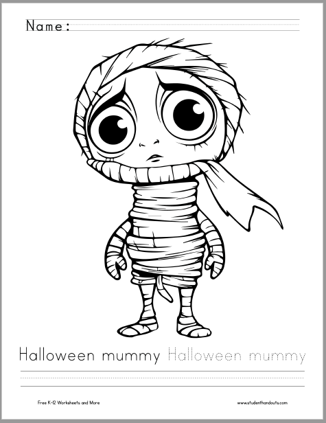 Little Child Mummy Halloween Coloring Sheet for Kids - Free to print (PDF file).