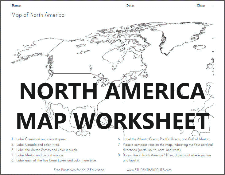 North America Blank Outline Map Worksheet - Free to print (PDF file).