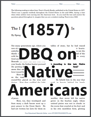DBQ on Native Americans (1857) - Free to print (PDF file) for high school United States History students.