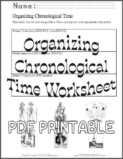 Organizing Chronological Time Worksheet - Free to print (PDF file) for upper elementary Social Studies students.