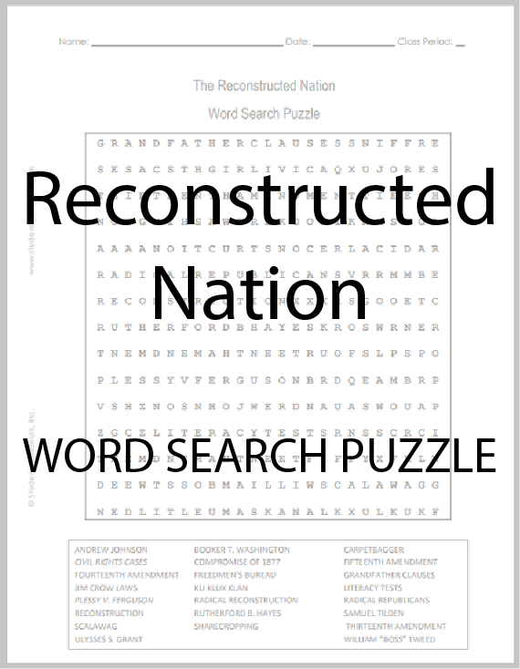 The Reconstructed Nation - Free printable word search puzzle (PDF file).