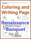 Renaissance Banquet Coloring and Handwriting Worksheet