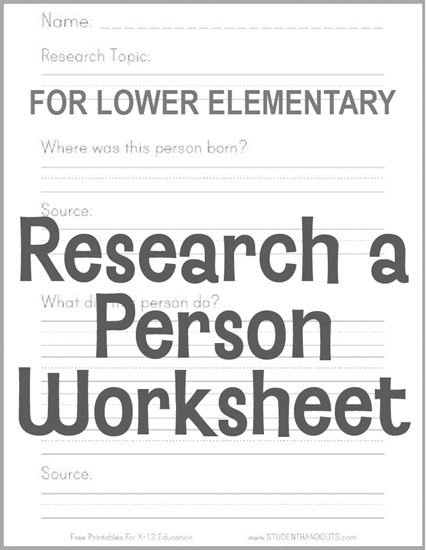 Primary Grades Research-a-Topic Worksheet - Free to print (PDF file).