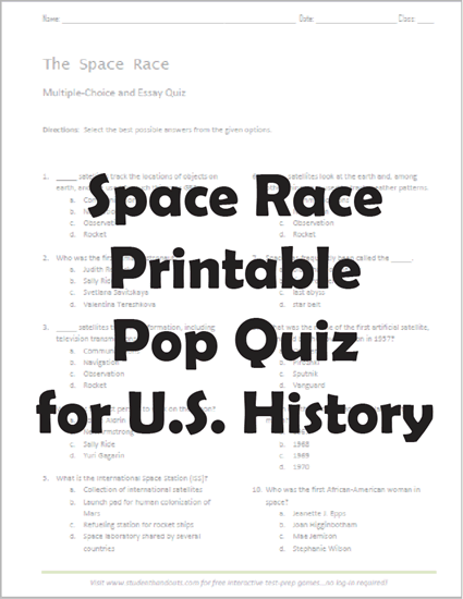Space Race Pop Quiz - Free to print (PDF file).