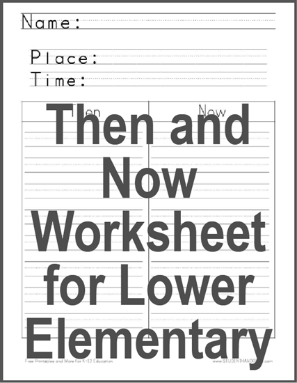 Then and Now Worksheet - Free to print (PDF file) past and present worksheet for kindergarten and first grade Social Studies.