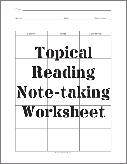 Social Studies Printable - Topical Reading Note-taking Sheet - Free to print (PDF file).