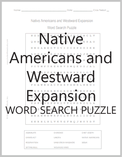 Native Americans and Westward Expansion Word Search Puzzle - Free to print (PDF file) for high school United States History students.