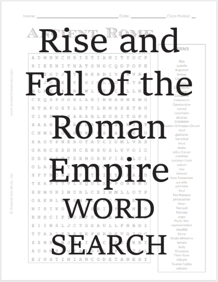 Ancient Rome and the Roman Empire Word Search Puzzle - Free to print (PDF file).