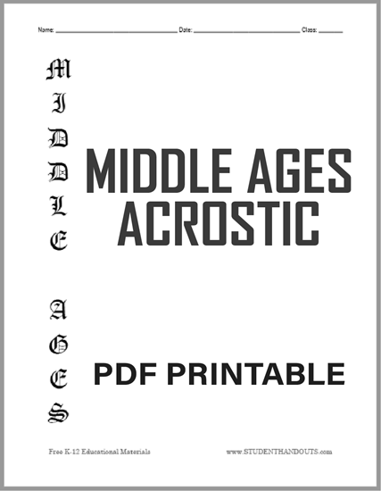 Middle Ages Acrostic Poem Blank Printable - Free to print (PDF file).