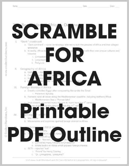 Scramble for Africa - Free printable 5-page outline for high school World History students. #imperialism