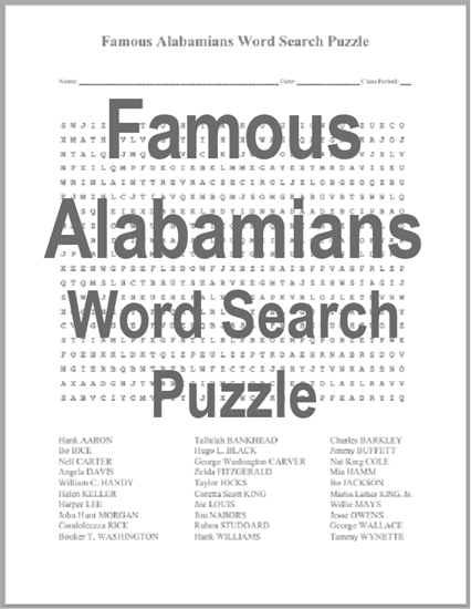 Famous Alabamians Word Search Puzzle - Free to print (PDF file).