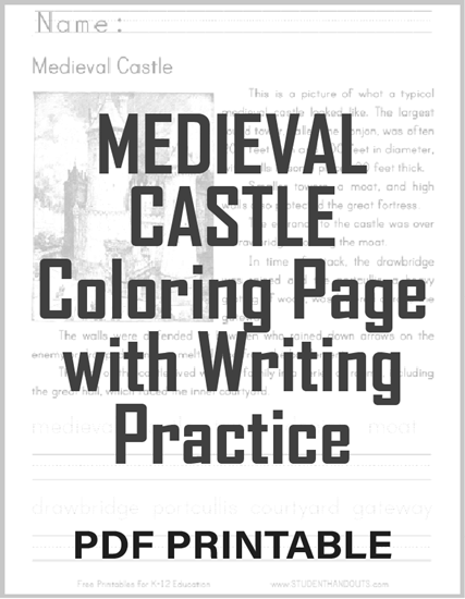 Medieval Castle Lower Elementary Worksheet - Free to print (PDF file) in print manuscript or cursive script.