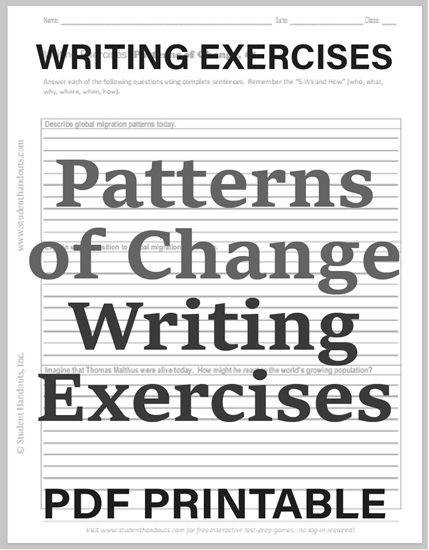Patterns of Change Writing Exercises Handouts - Free to print (PDF files) for high school World History students.