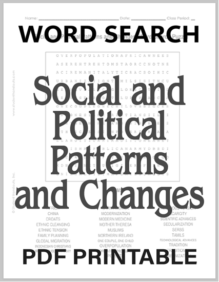 Social and Political Patterns and Changes Word Search Puzzle - Worksheet is free to print (PDF file).