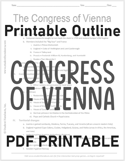The Congress of Vienna - Printable outline (PDF file).