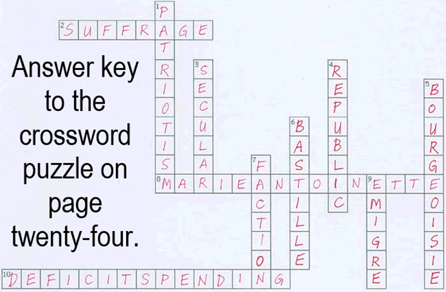 French Revolution Workbook Crossword Answer Key