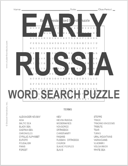 Early Russia Word Search Puzzle - Free to print (PDF file).