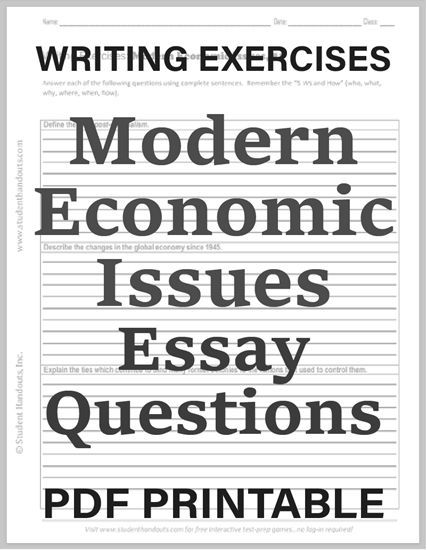 Writing Exercises Worksheets on Modern Economic Issues - Free to print (PDF files).