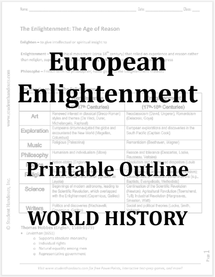 European Enlightenment Printable Outline - Free to print (PDF file).