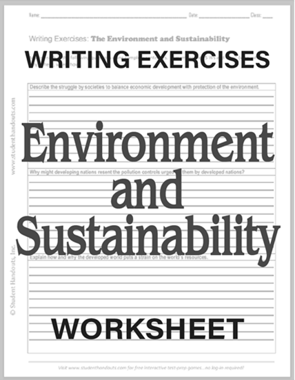 Environmental Sustainability Writing Exercises - Free to print (PDF file) for high school World History students.
