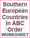 Southern European Countries in ABC Order - Free Printable Geography/ELA Worksheet