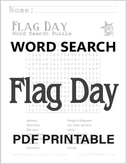 Flag Day Word Search Puzzle - Free to print (PDF file).