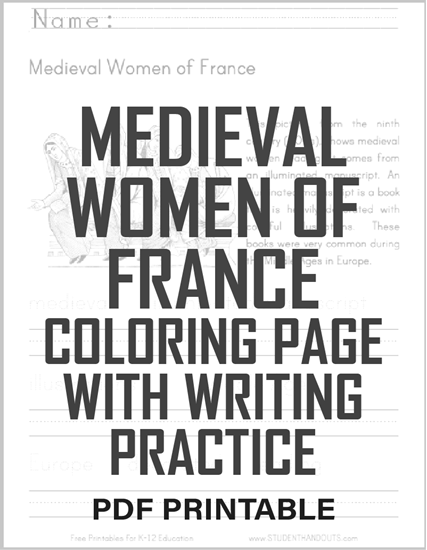 Medieval Women of France Lower Elementary Worksheet - Free to print (PDF file).