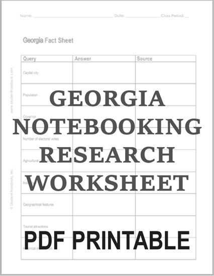 Georgia Notebooking Research Worksheet - Free to print (PDF file).