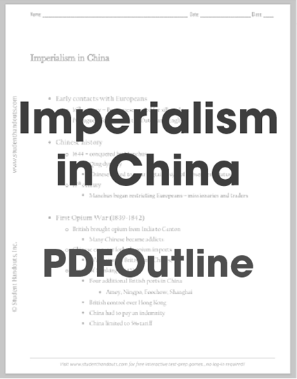 Imperialism in China Outline - Free to print (PDF file) for high school World History students.