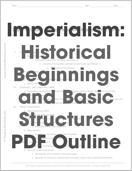 Imperialism: Historical Beginnings and Basic Structures Outline - Free to print (PDF file) for high school World History students.