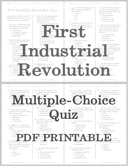 First Industrial Revolution Multiple-Choice Pop Quiz - Free to print (PDF file) for high school World History students.