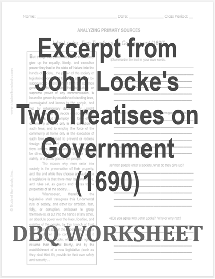 DBQ Worksheet on John Locke's Two Treatises on Government - Free to print (PDF file).