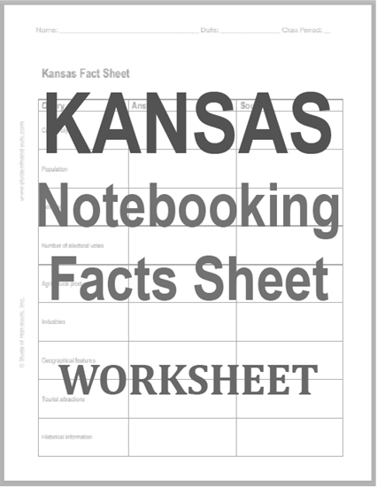 Kansas Notebooking Facts Worksheet - Free to print (PDF file).