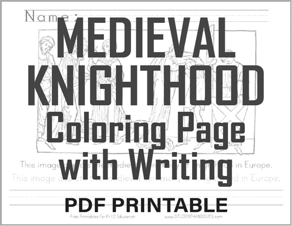 Medieval Knighthood Ceremony - Free Printable Coloring Page with Handwriting Practice