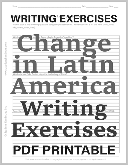 Change in Latin America Essay Questions Handouts - Free to print PDF files) for high school World History students.