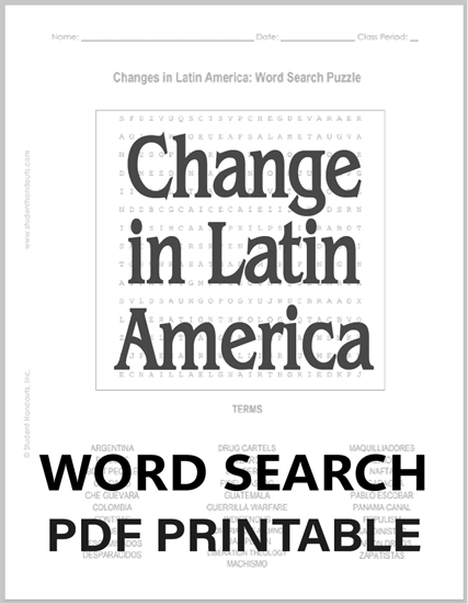 Changes in Latin America Word Search Puzzle - Free to print (PDF file) for high school World History students.