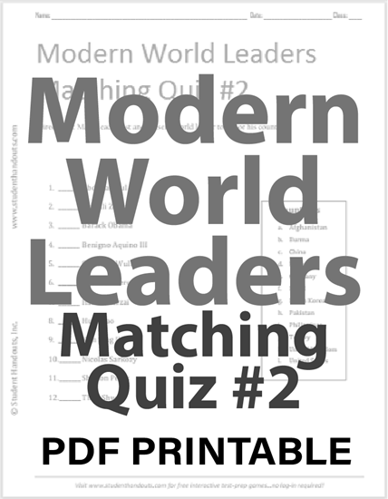Modern World Leaders Quiz #2 - Free to print (PDF file).
