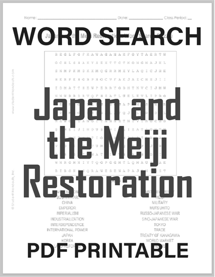 Japan and the Meiji Restoration Word Search Puzzle - Free to print (PDF file).