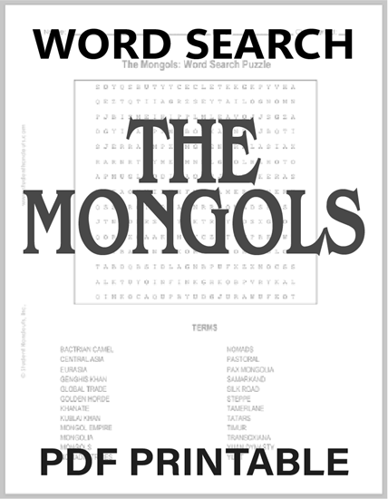 Rise and Fall of the Mongols and Their Impact on Eurasia - Free printable word search puzzle (PDF file).