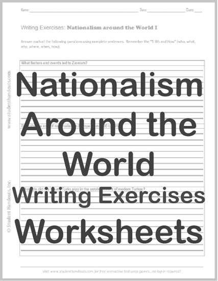 Nationalism Around the World Writing Exercises Worksheets - Free to print (PDF files).