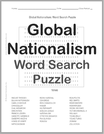 Global Nationalism Word Search Puzzle - Free to print (PDF file).