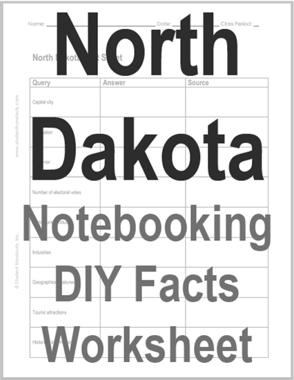 North Dakota Research Worksheet - Free to print (PDF file).