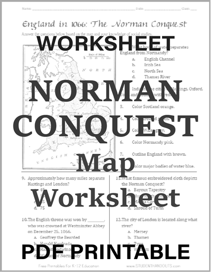 Norman Conquest Map Worksheet - Free to print (PDF file). For high school World History.