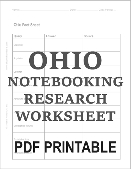 Ohio Notebooking Research Worksheet - Free to print (PDF file).